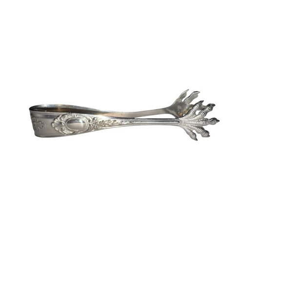 Antique Silverplate Ornate Claw Foot Sugar Tongs With Floral Engraving - Picture 4 of 7